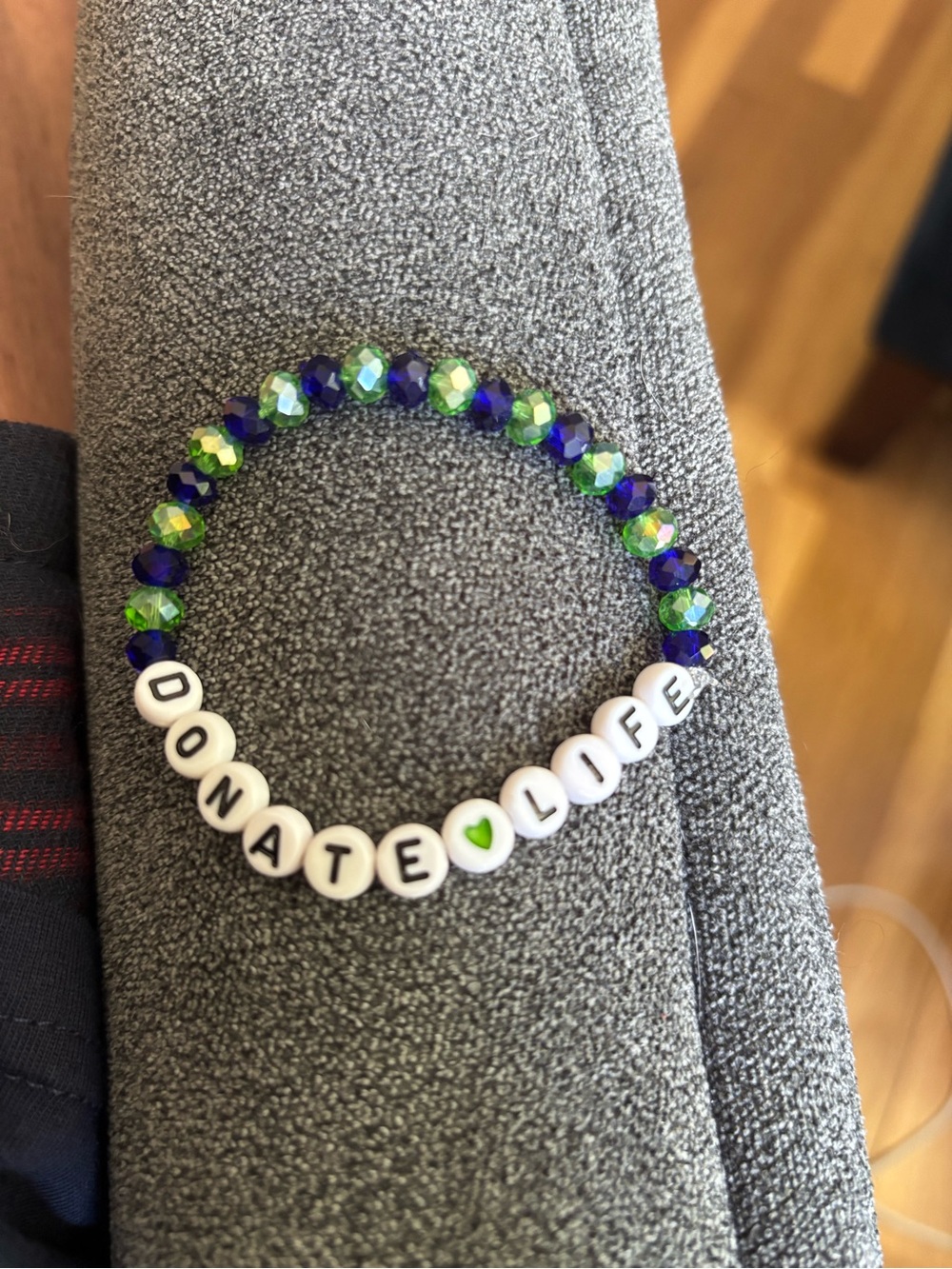 Donate Life Beaded Bracelet with Green Heart